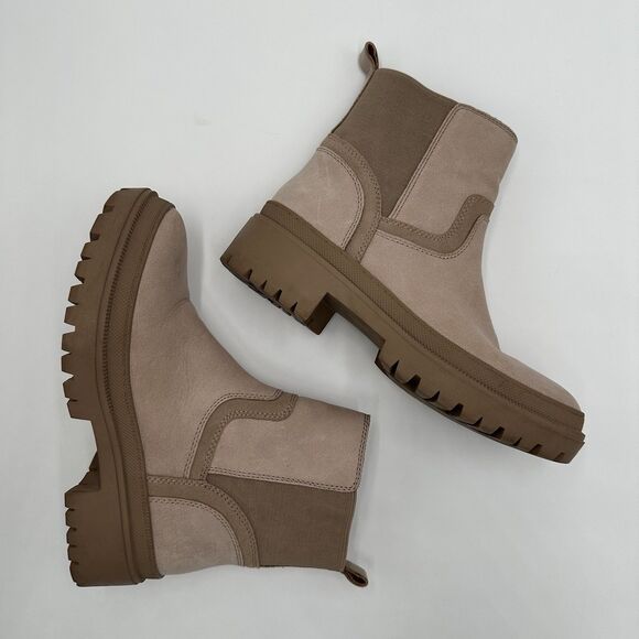 Lucky Brand Eabile Booties Womens 7.5 Taupe Leather Chunky Lug Sole Ankle Zip - Picture 6 of 11